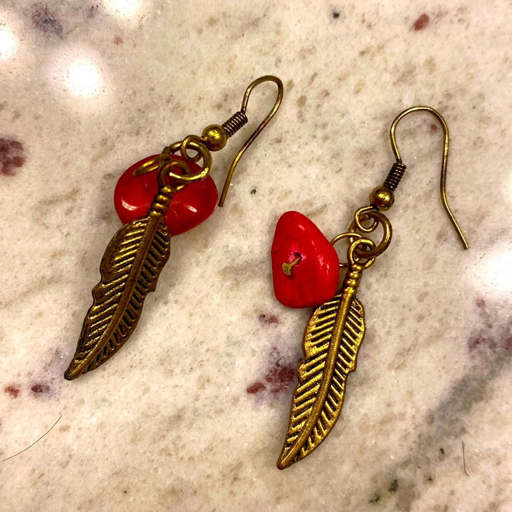 Rustic gold feather earrings
